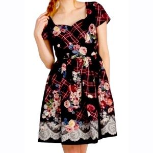 ModCloth Black Multicolor Floral Print A-Line Dress Size 1X with pockets!